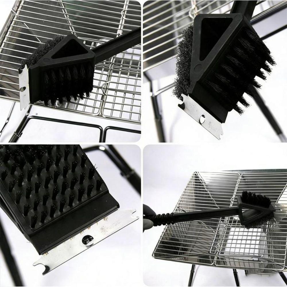 3in1 BBQ Cleaning Brush Long Handle Grill Net Cleaner Durable Barbecue Cleaner Outdoor Bbq