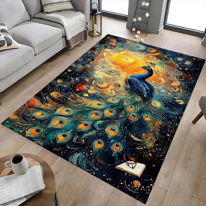 1pc peacock abstract Carpet Anti Slip Polyester Floor Mat for office.Bedroom