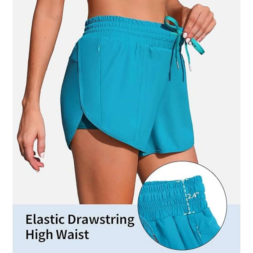 CHARMLEAKS Women's High Waisted Swim Shorts Drawstring Board Shorts with Zipper Pockets Liner