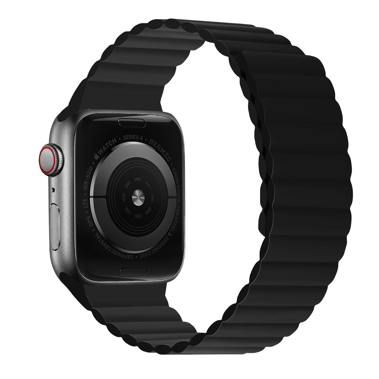 

Магнитный силиконовый ремешок для Apple Watch Ultra 3/2 Браслет 49мм 45мм 44мм 41мм 42мм 46мм Серии 11 10 9 8 7 6 5 4 SE Браслет Correa Series 11-10 42mm чёрный