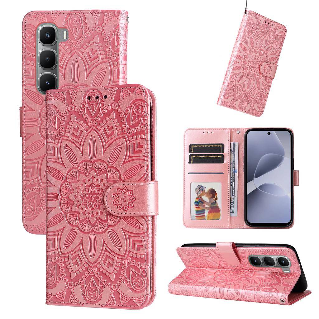 For Infinix Hot 60 Pro 4G Case Sunflower Imprint Leather Wallet Phone Cover