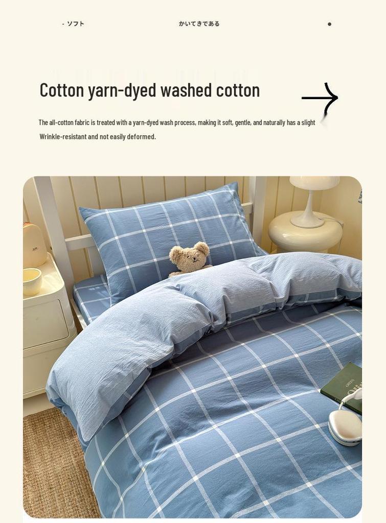Class A 100% Cotton Yarn-Dyed Washed 3-Piece Bedding Set for Student Dormitory Bunk Beds