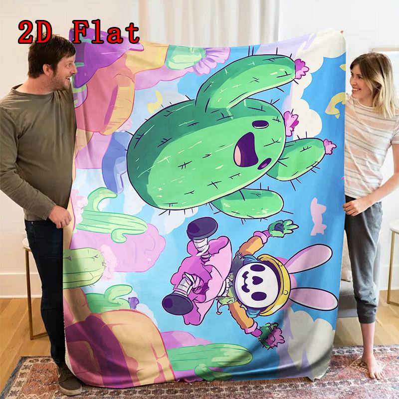 Cactus and Skull Rabbit 2D Flat Pattern Flannel Blanket High Quality All Seasons Warmth and Comfort Perfect for Christmas Gifts.MMT0918195