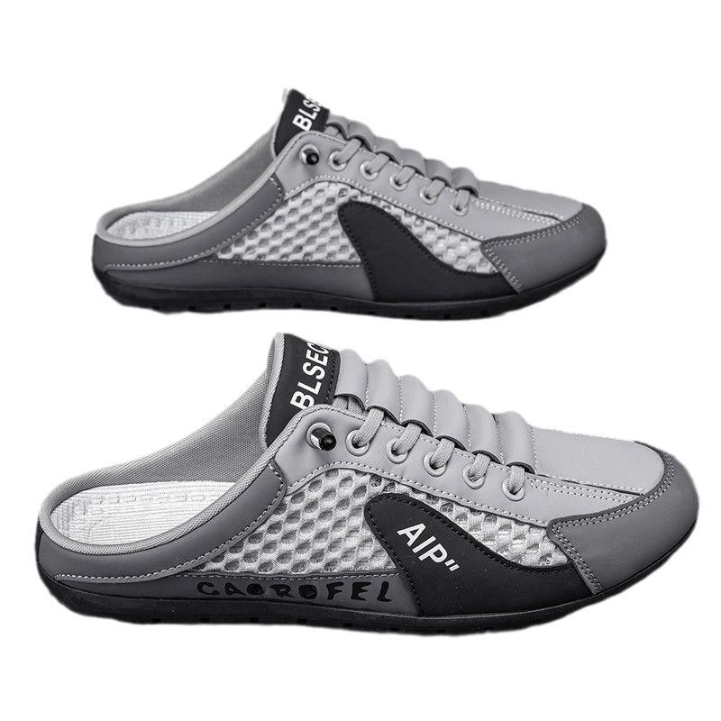 Casual men's shoes  new summer mesh breathable hole sandals men's lazy one-pedal slippers Doudou shoes