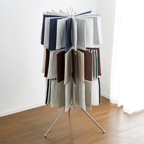 Bestco Stainless Steel Clothes Drying Rack with Parasol, 3 Tiers, Large Capacity, Indoor Use, 88cm Wide x 88cm Deep x 170cm High, Light Gray, NY-278