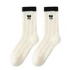 Thick Australian Fleece Women's Socks for Autumn and Winter, Winter Warmth, Color-blocked Pile Socks, Bow Embroidery, Fleece Home Socks