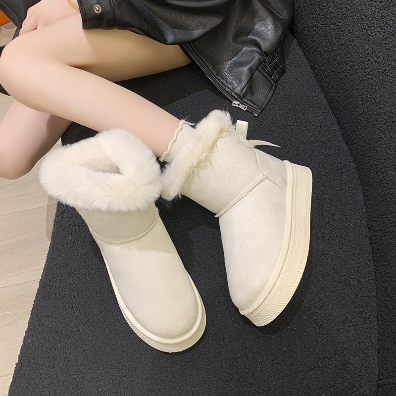 Plus Cotton Thickened Snow Boots: Slip-on Winter 2025 Style with Thick Sole, Furry Mouth, Bowknot, Warm Big Size.