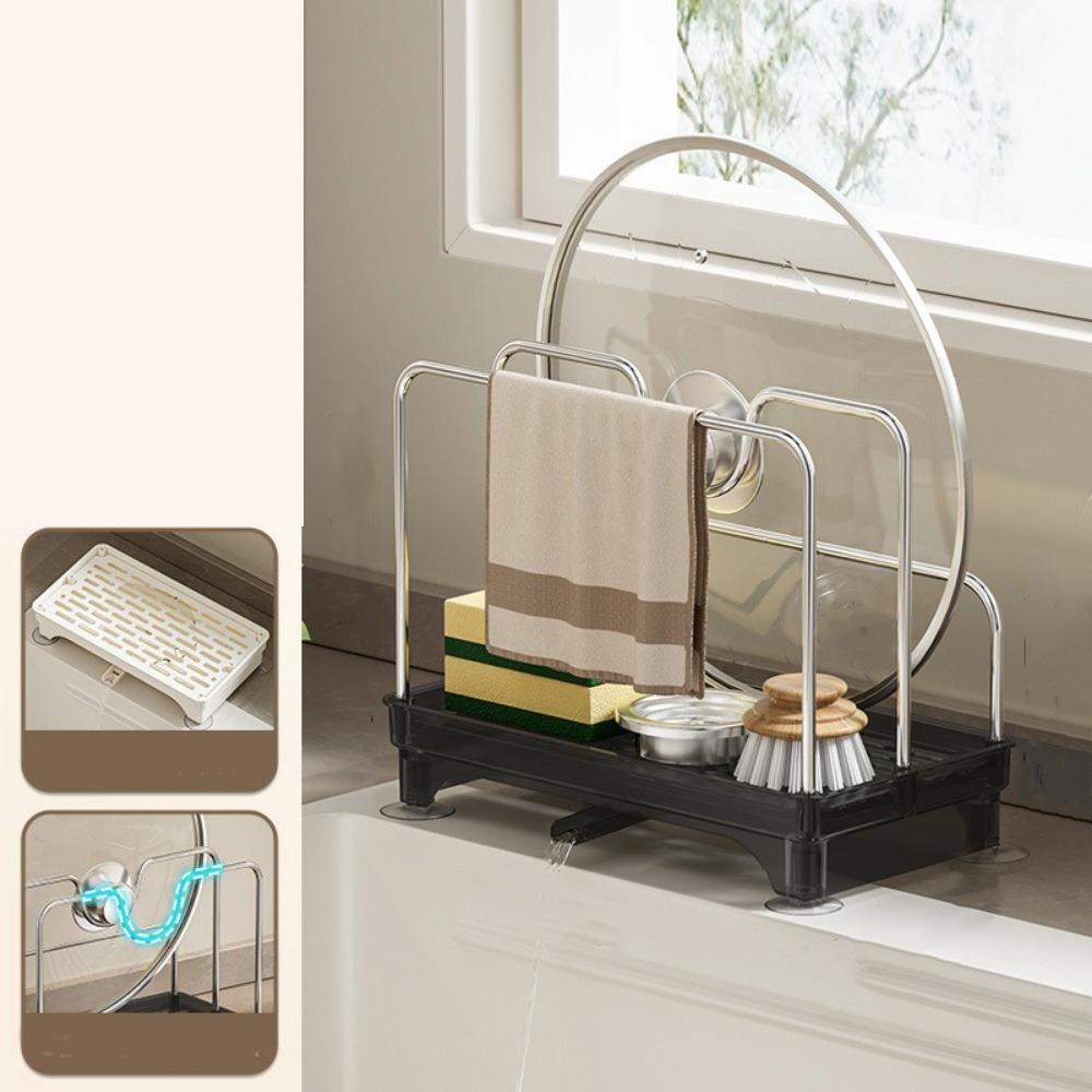 Stable Pot Cover Shelf Stainless Steel Sponge Holder Practical Pot Lid Rack  Counter-top Storage