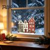 Decorative PVC Stickers Christmas Static Window Clings, Snowy Town House Snowflake Glass Decals, Reusable Winter Wonderland Film Xmas Stickers,