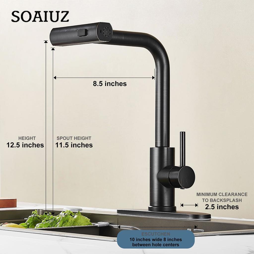 Kitchen Faucet with Pull Down Sprayer, Black Waterfall Touch Single Hole Stainless Steel Kitchen Sink Faucet American Standard