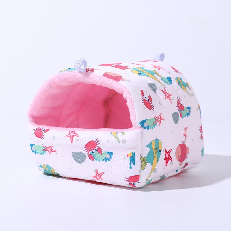 Winter Warm Cotton Nest for Small Pets - Hamster, Rabbit, Mouse House with Floral Design