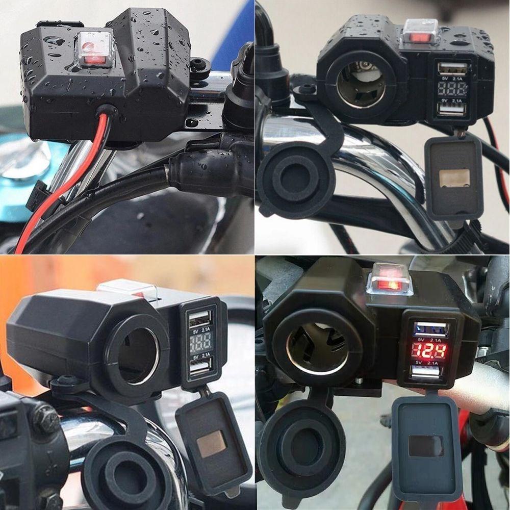 12V USB Charger Motorcycle Handlebar Charger Waterproof Usb Charger Socket Adapter Outlet Port LED Split Motorcycle Accessories