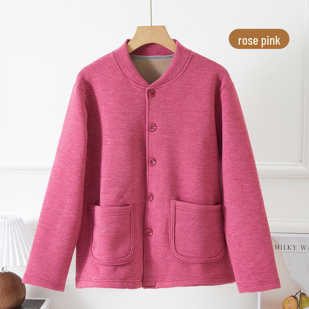 Teplý kardigan s fleecovou podšívkou pro starší ženy - Silný bavlněný top pro maminky a babičky