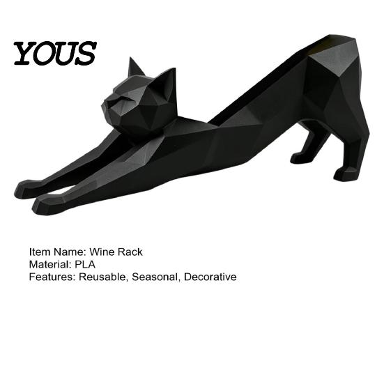Cat Lover Decor 3D Printed Wine Bottle Holder, Minimalist Geometric Shaped Stable Support Rack for Home Bar Counter, Gift Lovers Decorative
