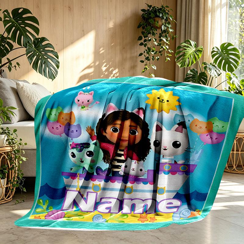Custom Name Personalized Gabby's Dollhouse Print Blanket, Home Decor, Bedroom, Sofa, Camping, Couch, Gifts for Birthday Christmas