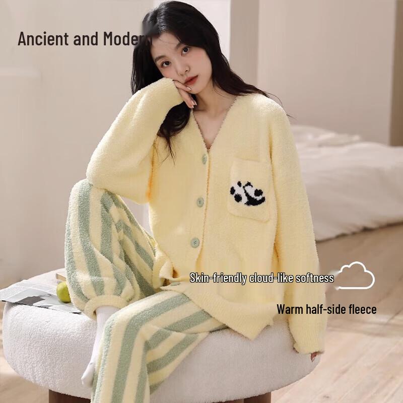 GUJIN Women s Warm Coral Fleece Pajama Set XL