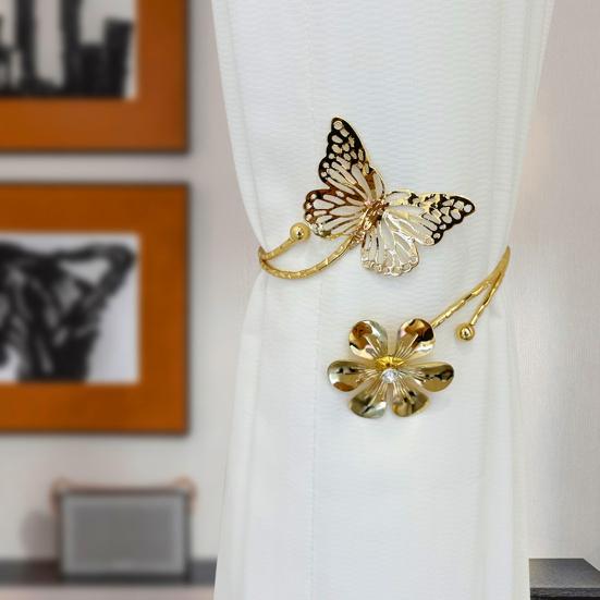 Curtain Buckle Retro Floral Carving Design Butterfly Flower Shape Curtain Fasteners Artistic