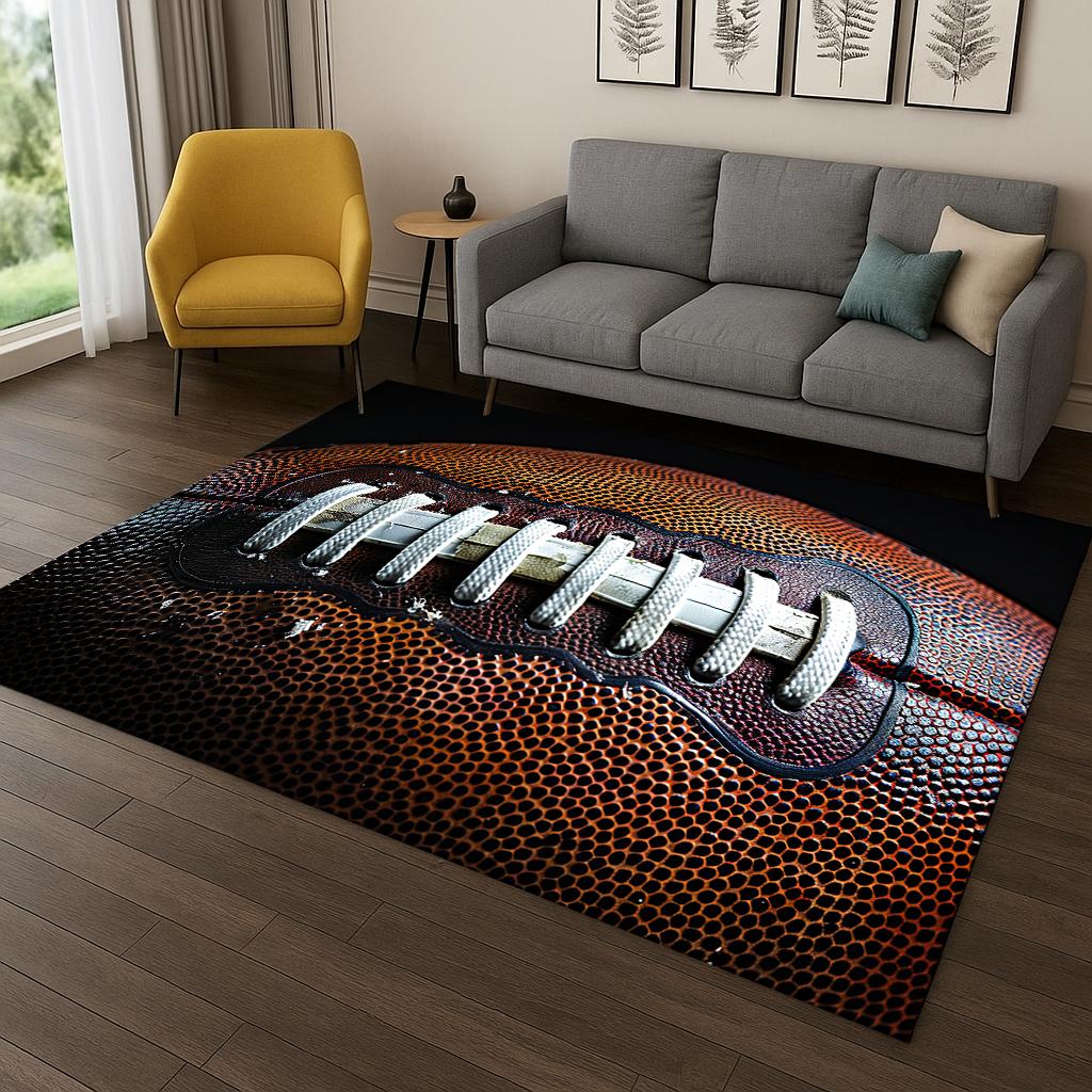 3D Rugby Field Rugby American Football Carpet Rug for Bedroom Living Room Sofa Doormat Decor,Kid Playma Game Non-slip Floor Mat