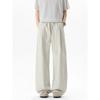 Mens Casual Pants Solid Color Splicing Straight Leg Trousers Retro Pleated High Street Drawstring Loose Fit