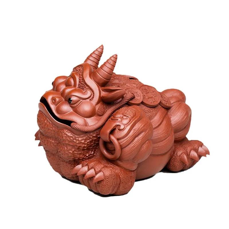 Ручная работа, Счастливая золотая жаба, Статуэтки, Украшения, Высококачественная исинская фиолетовая глина, Чайный питомец, Скульптура, Поделки, Украшение для чайного сервиза, Коллекция 10.3x9.4x7.7cm