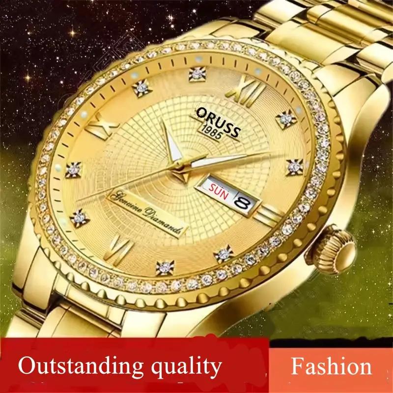 ORUSS Nowy luksusowy męski zegarek TOP marki z wodoodpornym kalendarzem Luminous męskie zegarki kwarcowe