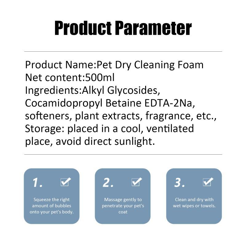 Pet Dry Cleaning Foam Cat Dog Bathing Shower Gel Refreshing Non Sticky Kitten Puppy Leave in Deodorising Shampoo Pet Supplies