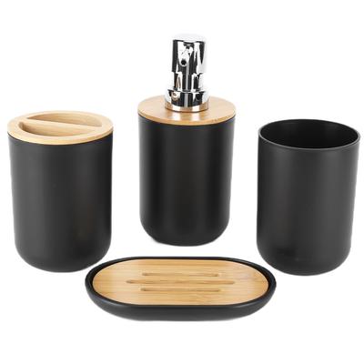 4Pcs Bathroom Accessory Set Bamboo Waterproof Durable Gift Toothbrush Cup for Home HotelBlack