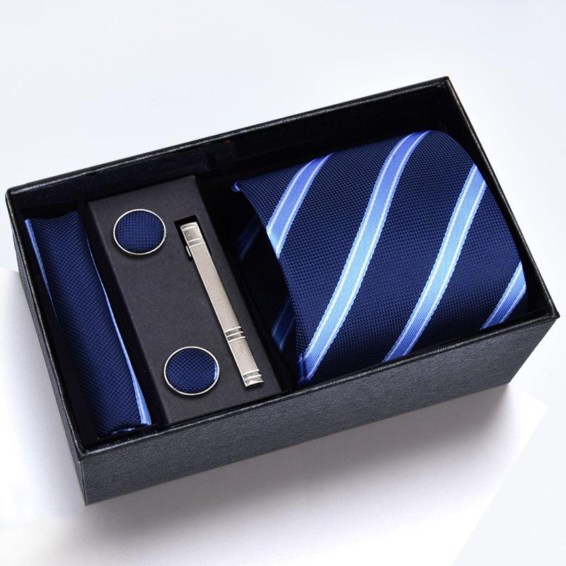 Men's Formal Tie Gift Box: Five-Piece Set with Logo, 8cm Striped Black for Weddings and Business 