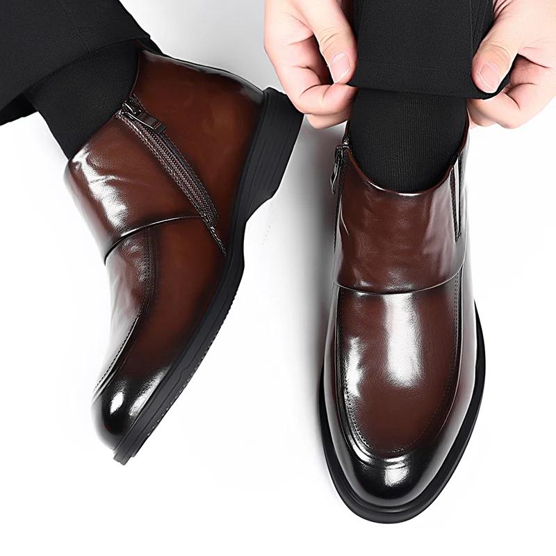Módní značka Pánské boty Chelsea Britský styl Pánská ležérní business obuv Vysoká obuv Středně vysoká kožená obuv Boční zip Krátké boty