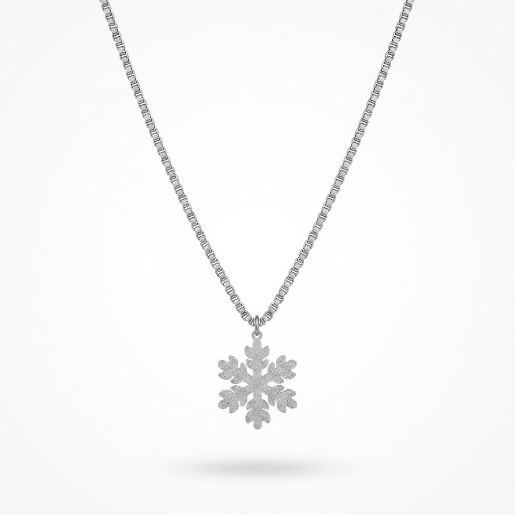 QIAOREN 11810 Waterproof Matte Snowflake Box Chain Necklace 18K Gold Stainless Steel All-Season Beach & Daily Use Jewelry