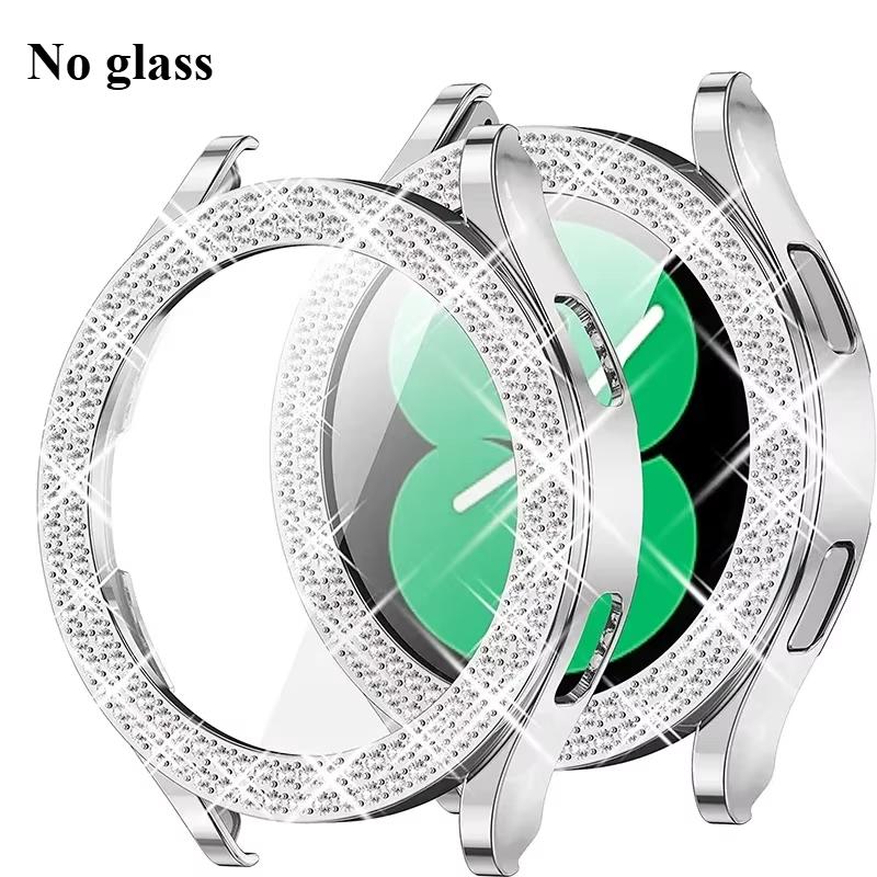Samsung Galaxy Watch 7 6 5 4 için Pırıltılı Elmas Kılıf PC Koruyucu Kılıf 40mm 44mm Ekran Koruyucu tampon Şeffaf Kapak