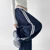 Striped contrasting color wide-leg pants women's autumn new high-waisted loose and thin straight casual floor-mopping trousers