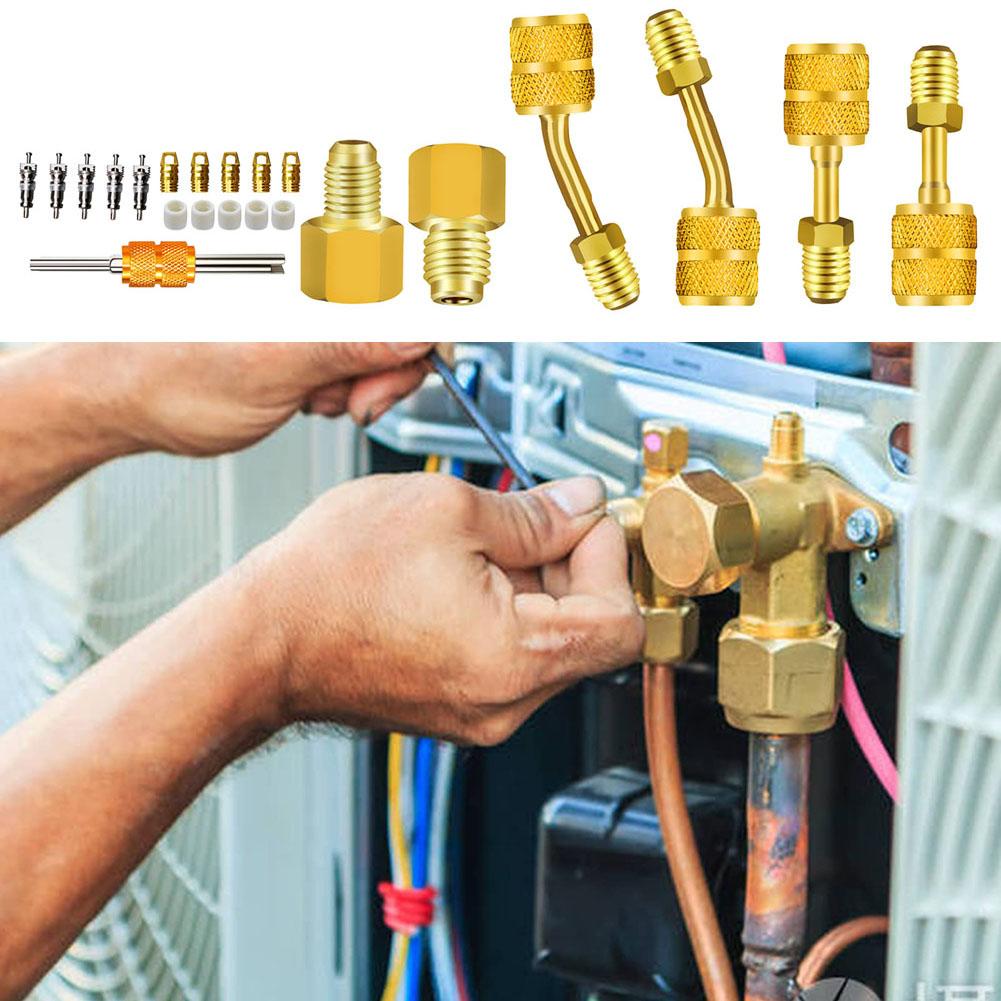 For Mini Split System Vacuum Pump Adapter R410A Adapter Auto Parts Valve Core 5/16 Female 1/4 Angled Hose Gasket