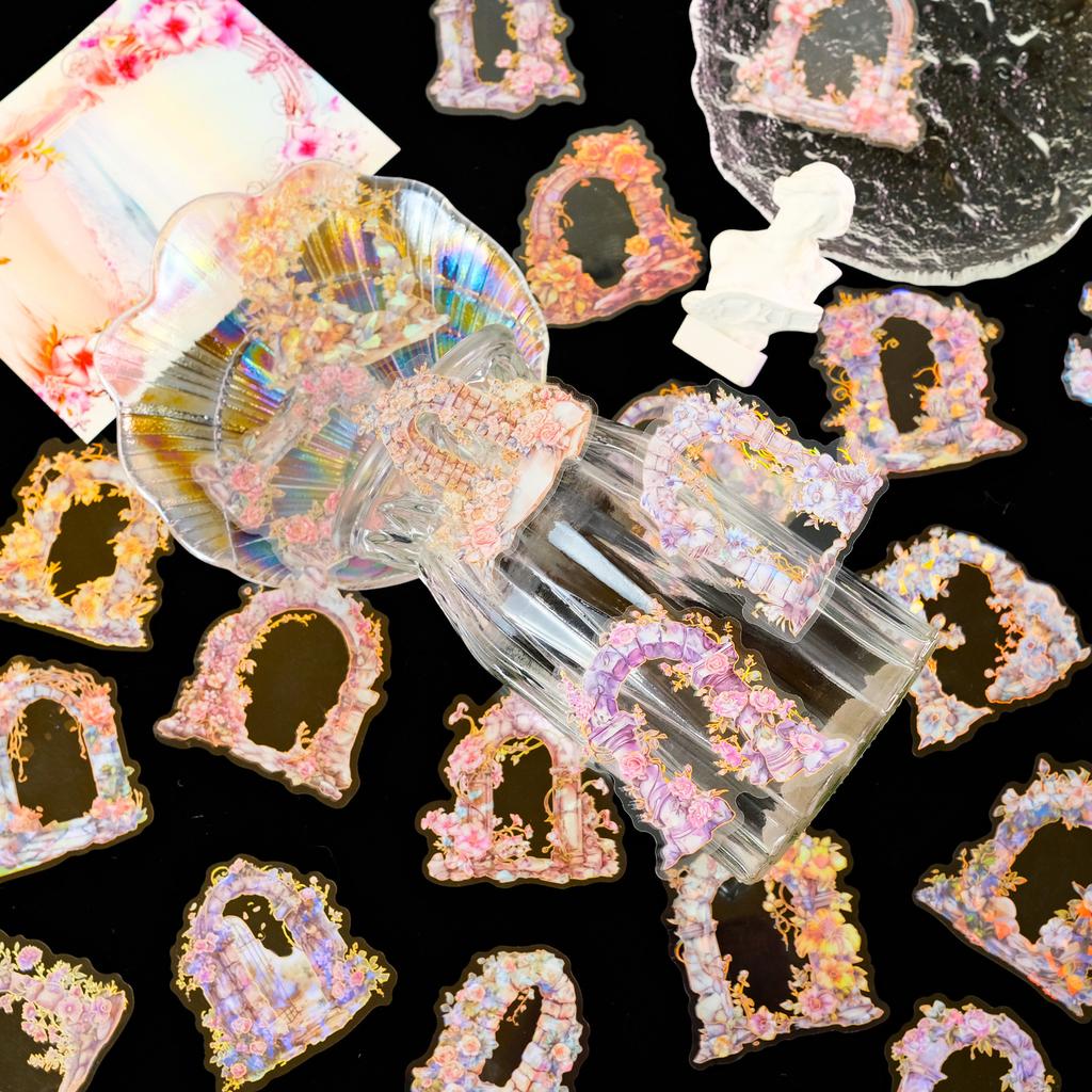 30 Sheets Of Bronzing Laser Pet Transparent Flower Arch Sticker High Value Hand Account Material Decorative Sticker
