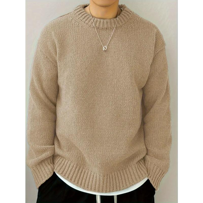 

Ribbed Knit Oversized Sweater Crew Neck Soft Warm Versatile Fall Daily Wear Top XXL колір старого дерева