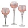 Set of 3 Pink Glass Goblet Style Candle Holders