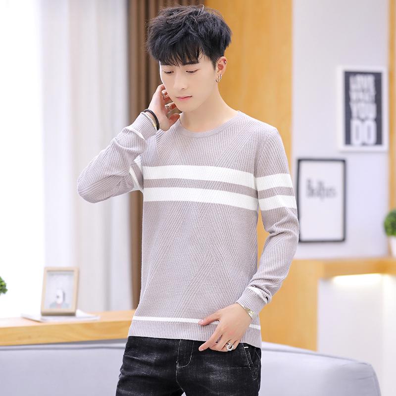 Autumn 2020 Men's Slim Fit Korean Style Round Neck Knitted Pullover Sweater - Fashionable Long Sleeve Base Shirt