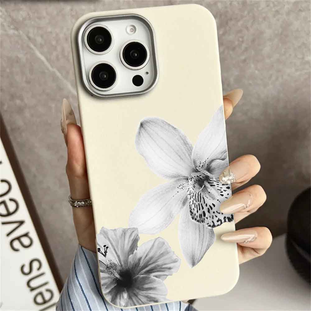 

Прозрачный узорчатый цветочный чехол для телефона, кожаный чехол для Samsung Iphone Xiaomi, устойчивый к царапинам чехол для мобильного телефона, чехол для телефона iPhone 16ProMax античный белый