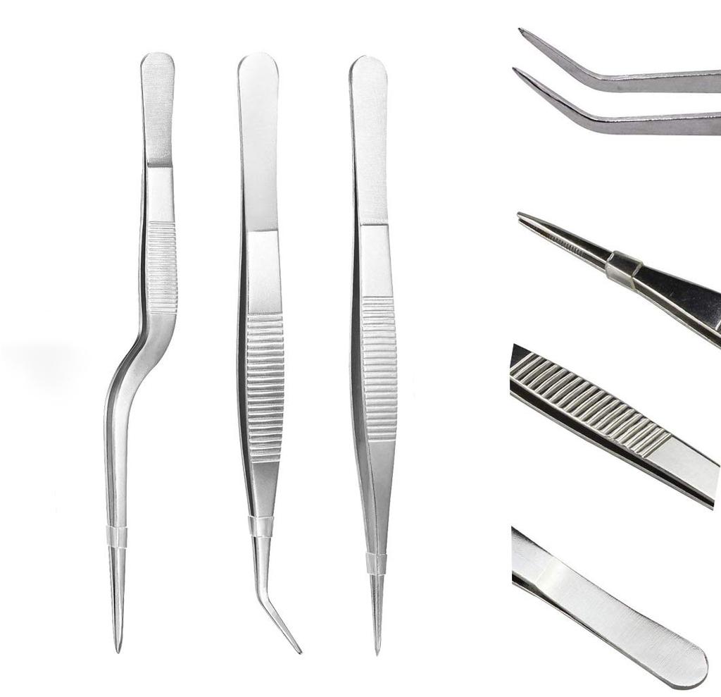 1pcs Cooking Tweezers Precision Kitchen Plating Tweezer Stainless Steel Curved Tongs for Baking Decorating Beauty