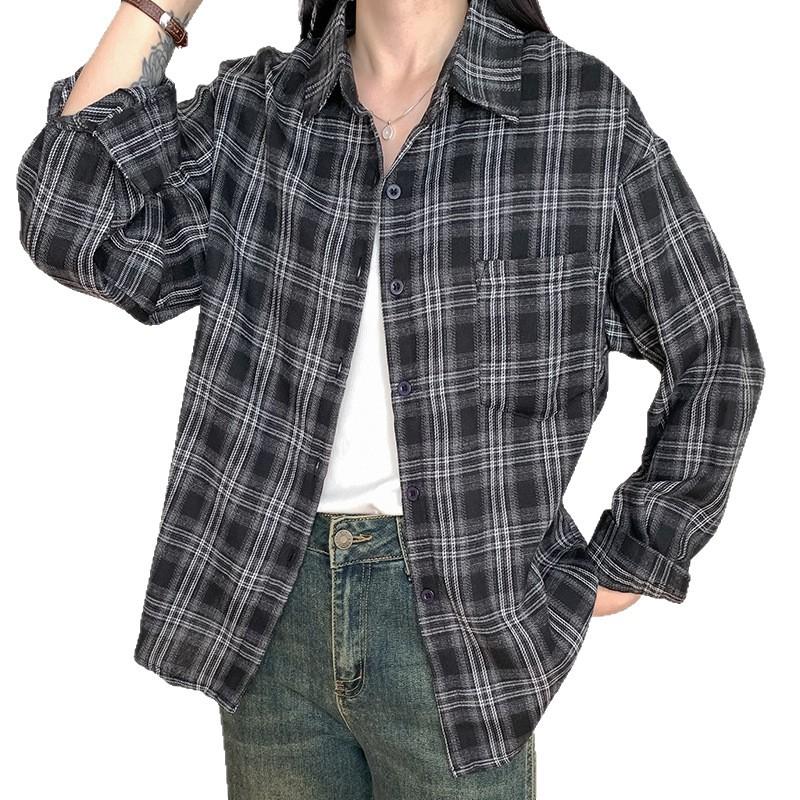 Frühlings- und Herbst-Karopulli mit Kragen Koreanischer Retro-Stil Locker und dünn Lässig Vielseitig Langarmshirt Damen Neu Chinesischer Stil