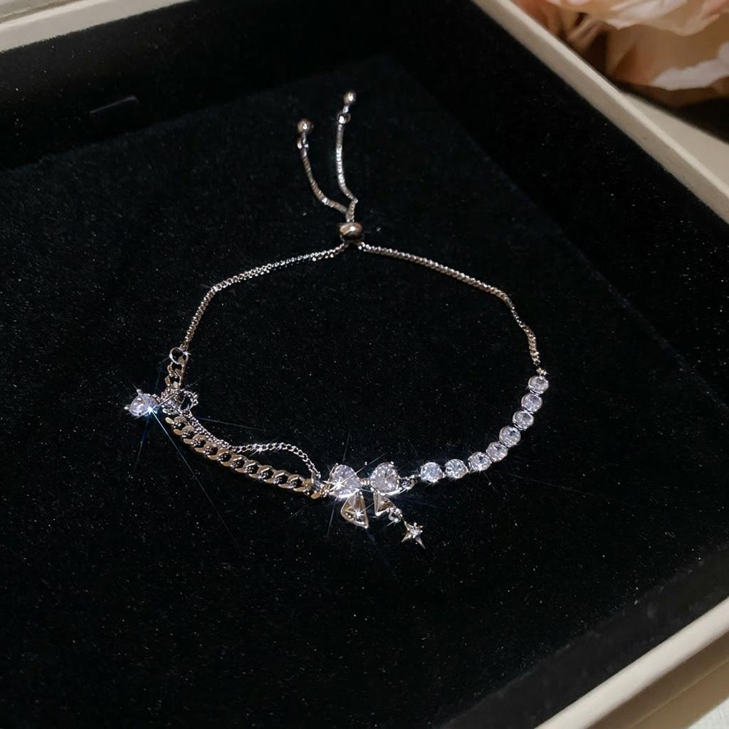 Hollow-Out Butterfly Jewelry Sparkling Zirconia Women'S Bracelet Adjustable Fashion Bracelet Delicate Butterfly Pendant Bracelet