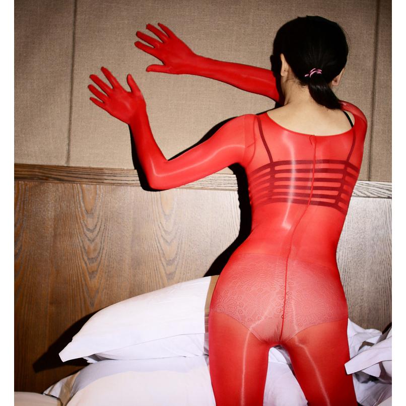 Glänzender Separater Finger Zeh Bodystocking Penis Hülle Offener Schritt Bodysuit Strumpfhosen Zentai Angenäht Transparent Sexy Dessous