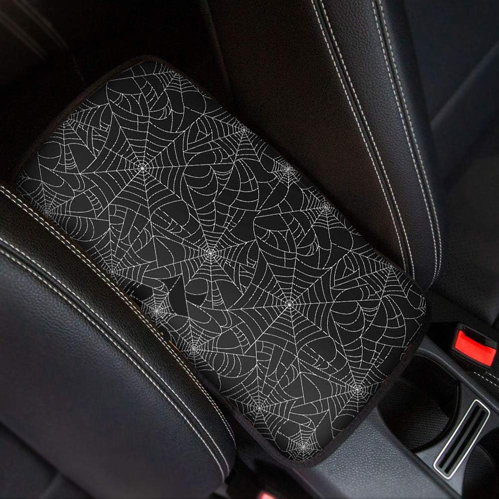 Dreaweet Stylish Spider Web Printed Black Car Center Console Armrest Cushion Cover Pad Soft Car Armrest Seat Box Cover Protector Auto Car Interior