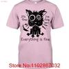 Stressed Cat It's Fine I'm Everything Is Classic T Shirt Vintage  Casual Soft Fashion Stylish Breathable  Vintage