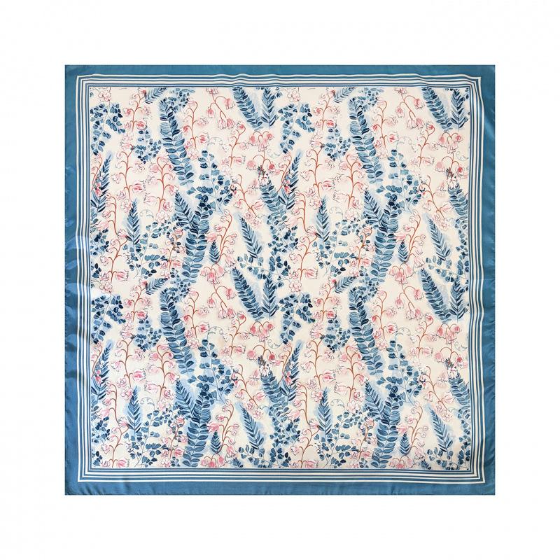 New-style Headscarf, 90cm Silk Scarf, Fresh Floral Print, Square Scarf, Ladies’ Large Scarf
