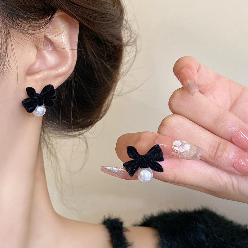 Korean Flocked Flower Pear Earings Fashion Jewelry Elegant Bowknot Rose Earrings for Women Stud Earrings Pendientes Gifts