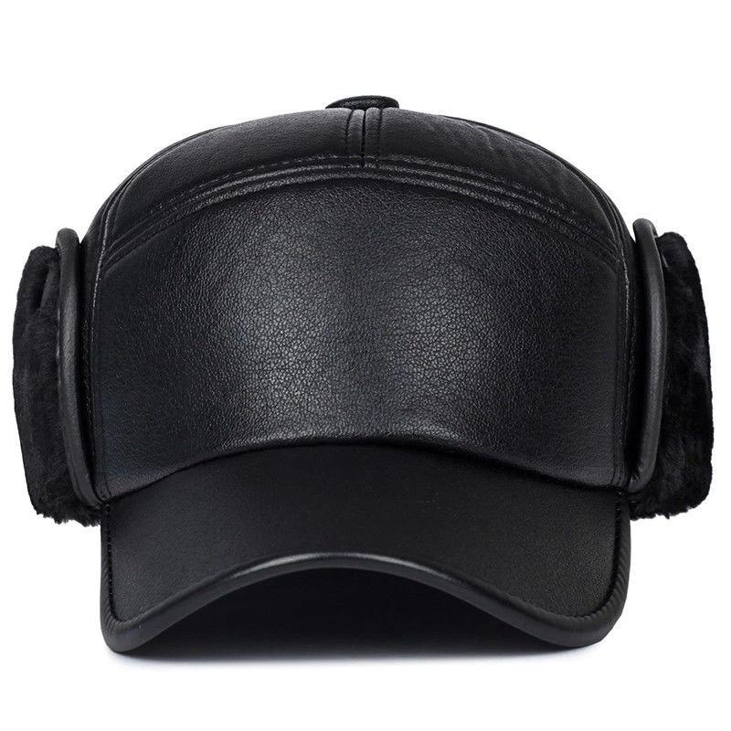 New Fashion Men Leather Hat Baseball Cap Outdoors Hunting Ear Flap Winter Men Women Caps Casual Adjustable