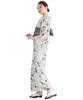 SOUBIEN Yukata Set and Geta One Size Fits Gray with Purple and Cherry Blossom Women's 3-Piece (Yukata, Half-Width Obi, Sandals), Moisture-Wicking,