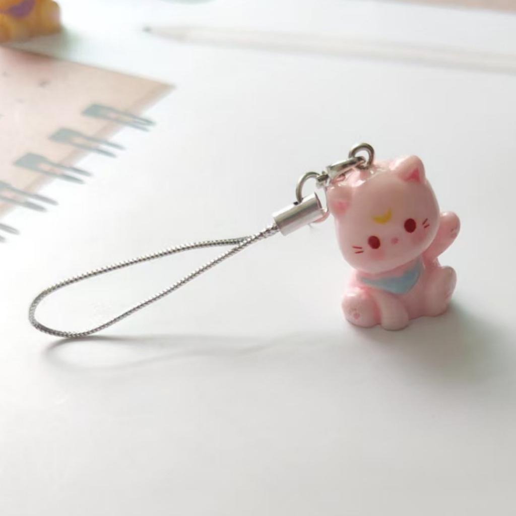 Kawaii Plush Cute Cat Keychain Flocking Animal Pendant Phone Lanyard Hanging Keycord Charm Key Chains DIY Accessories Girl Gifts