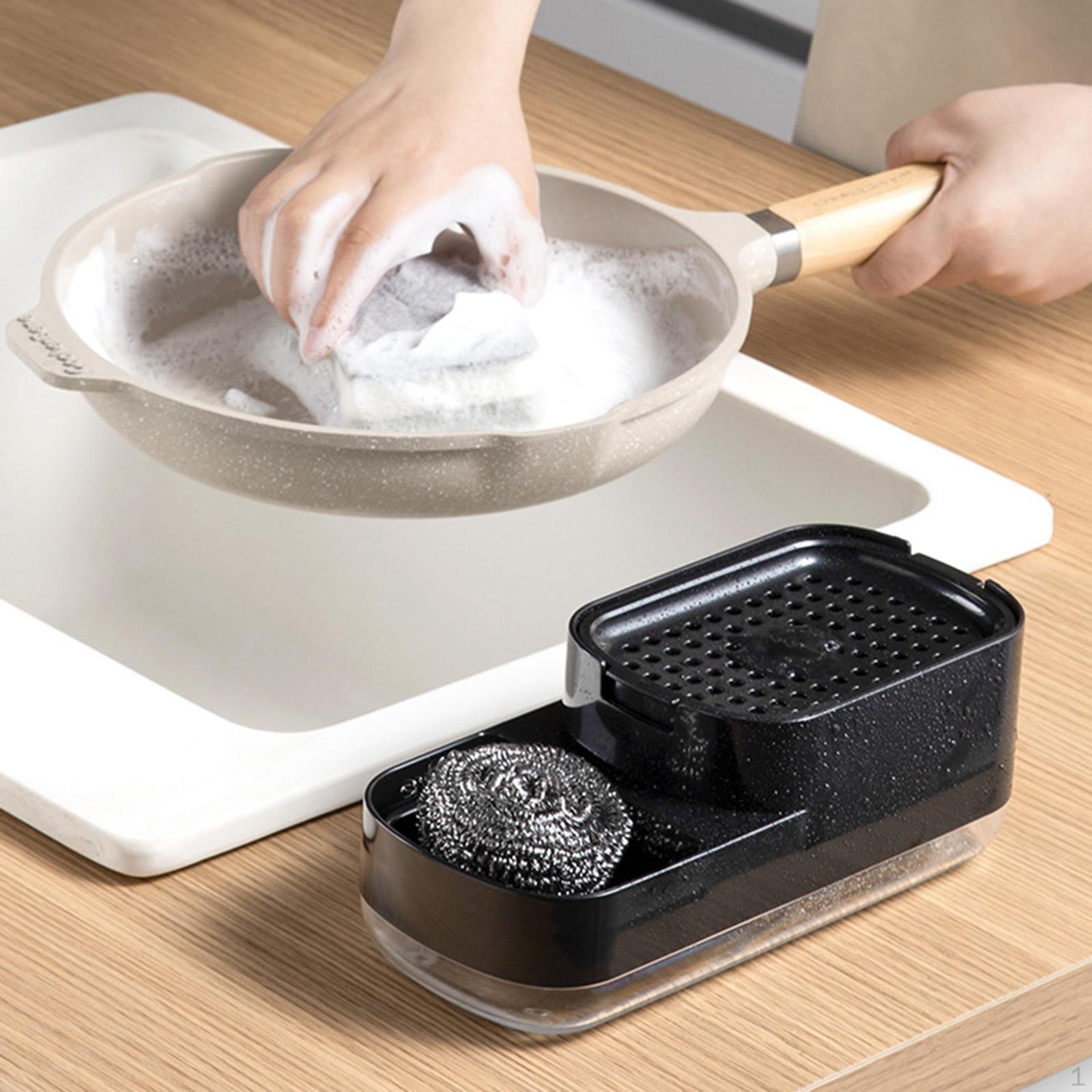 

Дозатор мыла для посуды, жидкостный насос с держателем губки для кухни, ванная комната 2 в 1 чёрный